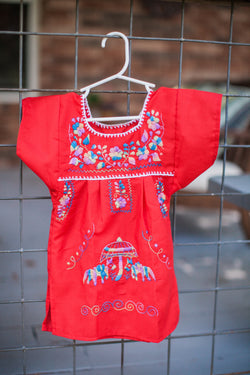 Red with Pastel Puebla Dress