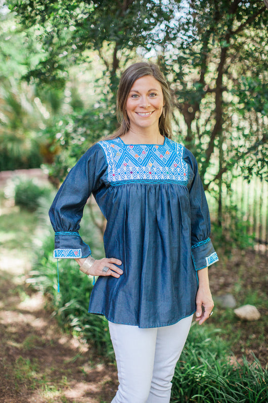 Blue with White Chambray San Andres Blouse
