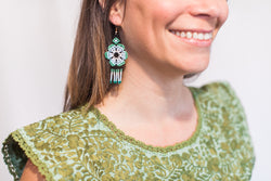 Light Blue with Green Bead Earrings