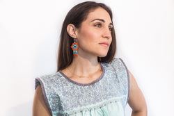 Turquoise with Red and Orange Bead Earrings