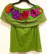 Green Embroidered Campesina Blouse
