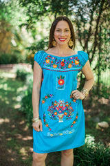 Cap Sleeve Blue Puebla Dress