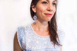 Blue with Pink Bead Earrings