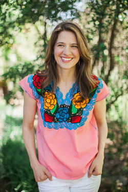 Pink with Multicolor La Bohemia Blouse