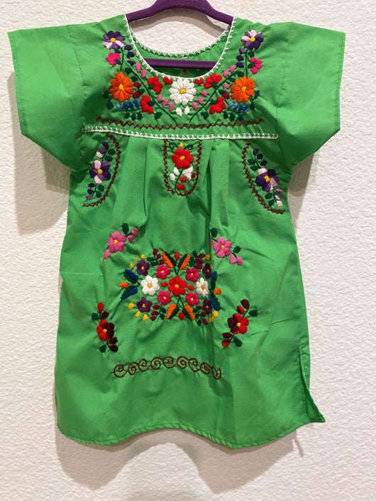 Girl's Green Puebla Dress- 2T