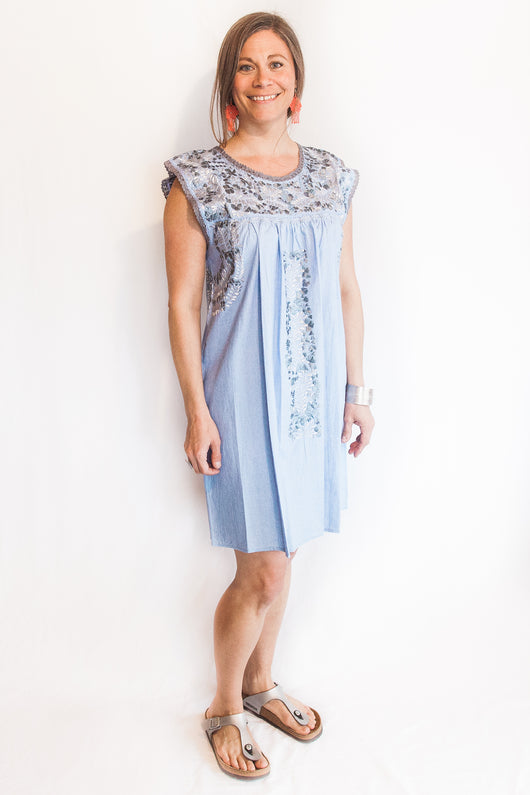 Blue Chambray with Silver Felicia Dress- L/XL