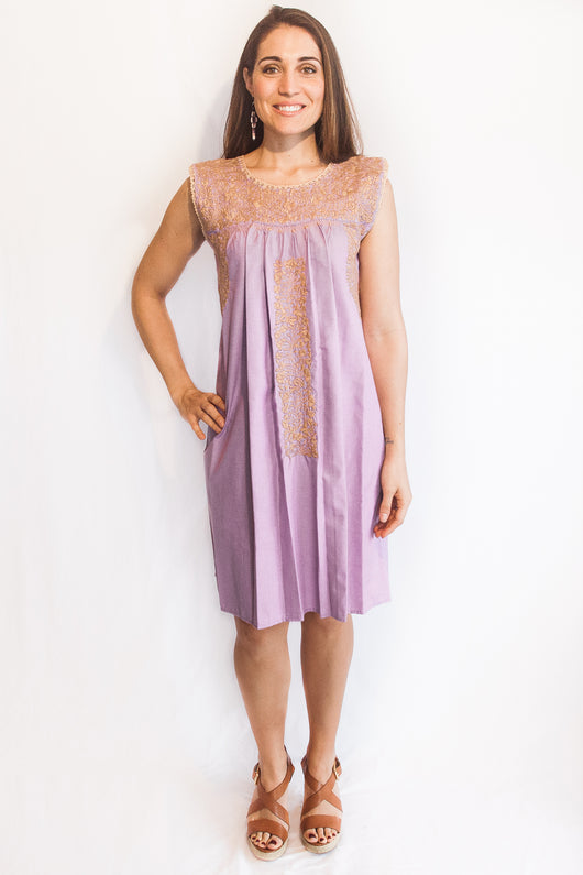 Lavender Oxford with Tan Felicia Dress- M
