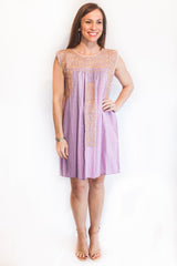 Lavender Gingham with Tan Felicia Dress- S