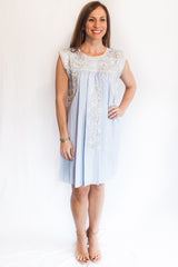 Blue and White Pin Stripe with Pastel Felicia Dress