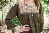Olive Green and Beige Chiapas Tunic
