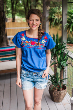 Blue with Multicolor Puebla Blouse
