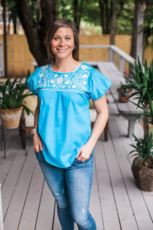 Blue with White Puebla Blouse