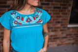 Blue with Red Puebla Blouse
