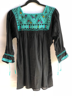Black and Turquoise San Andres Blouse