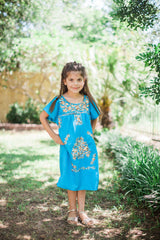 Blue with Gold Puebla Dress