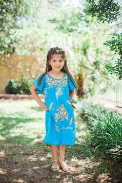 Blue with Gold Puebla Dress