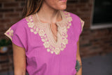 Magenta with Beige Chamula Blouse