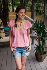 Pink and Beige Chamula Blouse