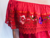 Red Campesina Blouse Con Flores