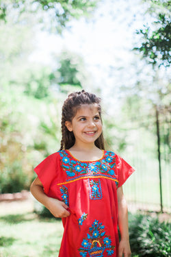 Red with Blue Puebla Dress