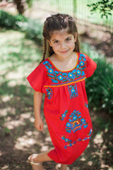 Red with Blue Puebla Dress