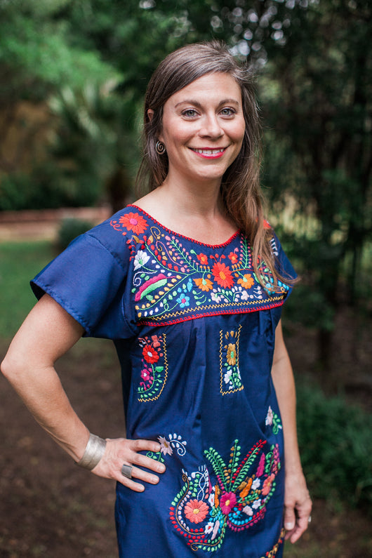 Navy Blue Puebla Dress Mi Tia Navy Blue Puebla Dress Mi Tia