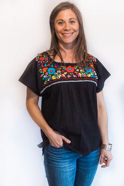 Black with Multicolor Puebla Blouse