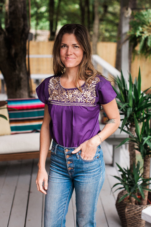 Purple with Gold Puebla Blouse