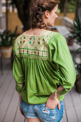 Green and Off-White San Andres Blouse