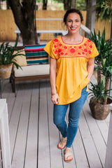 Yellow and Red Puebla Blouse
