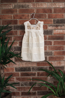 Girl's Off-White and Gold Telar Dress