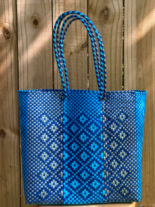 Blue, Turquoise and Silver Woven Tote