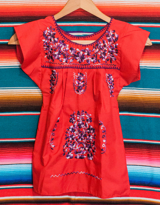 Girl's Red Puebla Dress- 12/18M