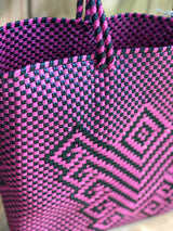 Pink and Black Butterfly Woven Tote