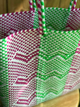 Pink, Green and White Woven Tote