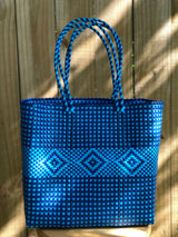 Navy and Turquoise Woven Tote