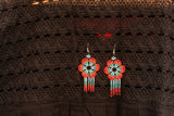 Turquoise with Red and Orange Bead Earrings