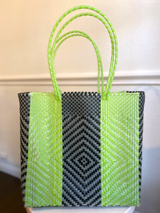 Lime Green, Black and Silver Woven Tote