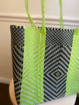 Lime Green, Black and Silver Woven Tote