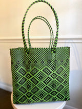 Green and Black Woven Tote