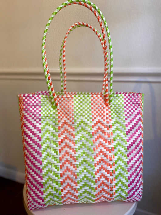 Orange, Pink, Lime Green and White Woven Tote