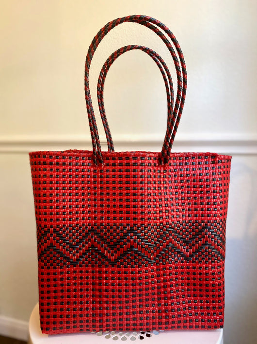 Red and Black Woven Tote