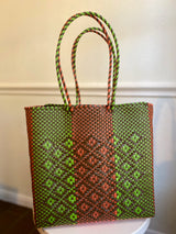 Green, Orange and Brown Woven Tote