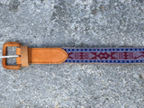 Gray, Maroon and Blue Embroidered Leather Belt