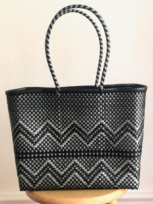 Black and Silver Woven Tote