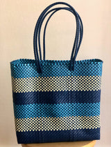 Turquoise, Beige and Navy Woven Tote