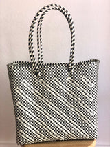 Brown and White Woven Tote