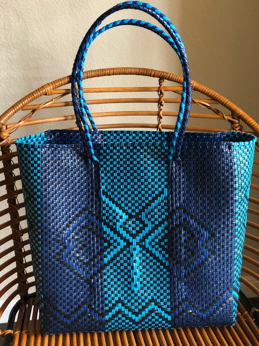 Large Blue, Black and Turquoise Woven Tote