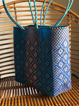 Medium Blue and Gold Woven Tote