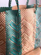 Gold, Turquoise and Beige Woven Tote